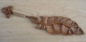 Elm Burl Knot & Feather - $50.00