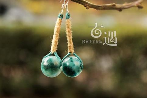 Handmade hemp rope natural jadeite jade earrings/ eardrop