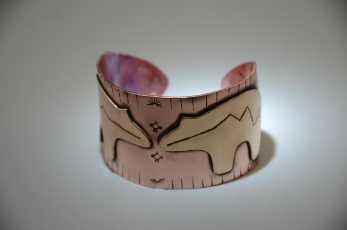 Copper and bronze spirit bear cuff bracelet on Handmade Artists' Shop