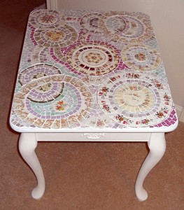 Side Table handmade Shabby Chic handmade Mosaic End Table small coffee table Occasional table Mosaic made from broken cut china plate rims 