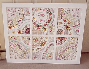 Wall Art hand custom made Mosaic Wall Hanging Window Pane Shabby Chic stained glass cut broken china plate rims 