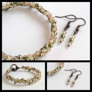 Crystal, Pearl Bracelet and Earrings Set
