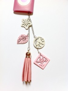 Pink and White Wooden Charms with Pink Tassel Iphone Dust Plug