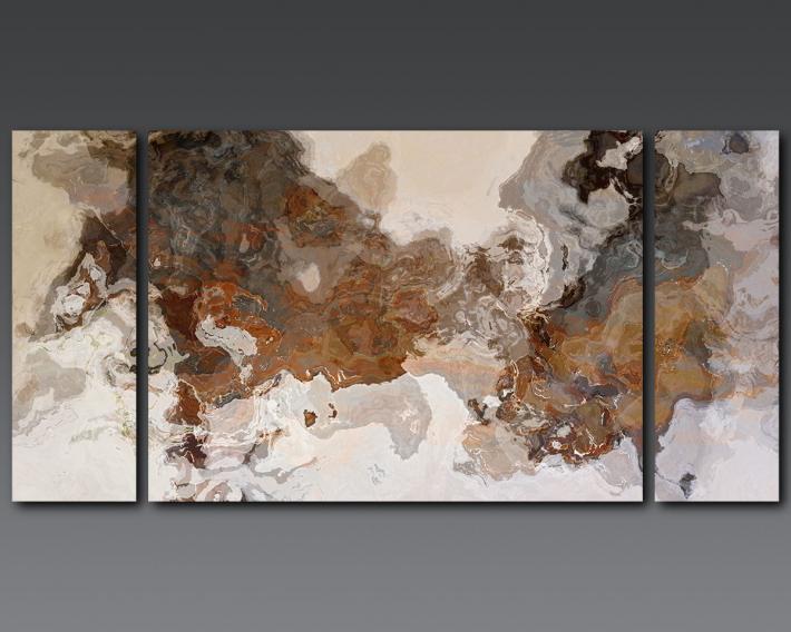 Large triptych abstract art 30x60 canvas print in earthy brown and grey Ball and Chain on Handmade Artists' Shop