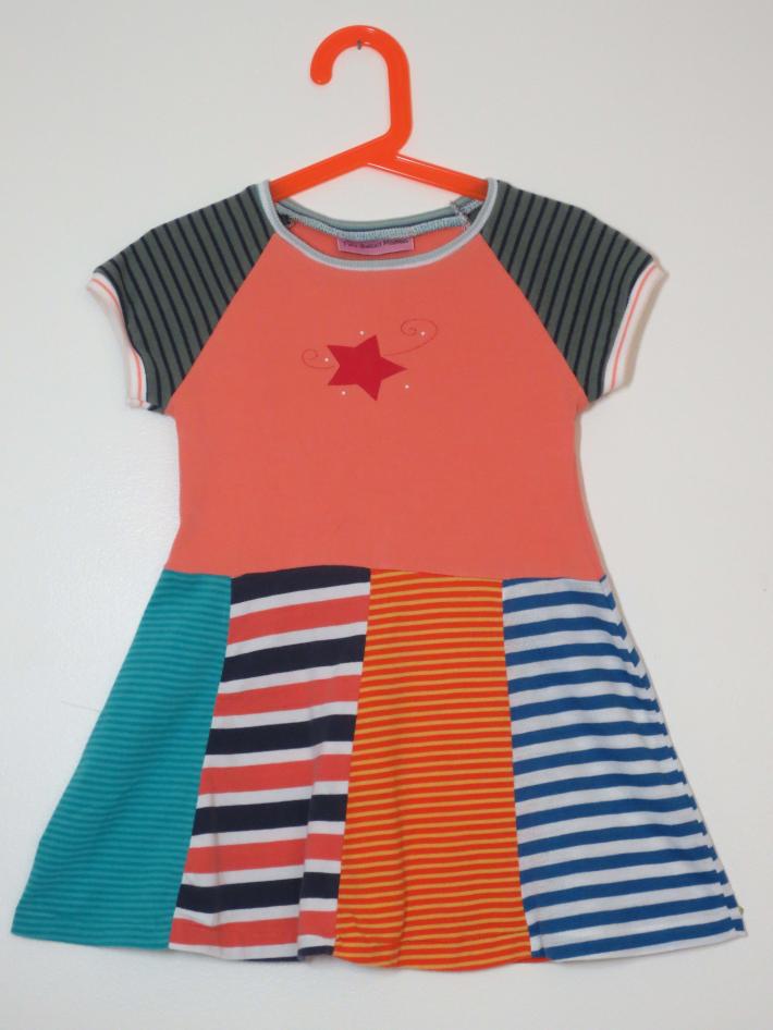 Size 3T Upcycled TShirt Dress with Raglan Cap Sleeve and Mixed Stripe Panel Flare Skirt on Handmade Artists' Shop