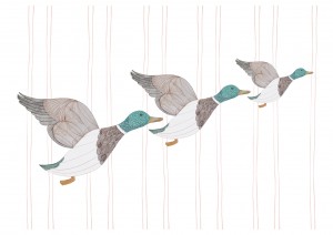 Flying ducks on wallpaper A3 copy for etsy
