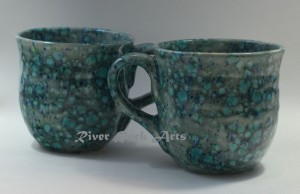 Large Ceramic Mugs - Jungle Green handle left