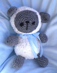 Teddy Bear.Gray.Blue Ribbon