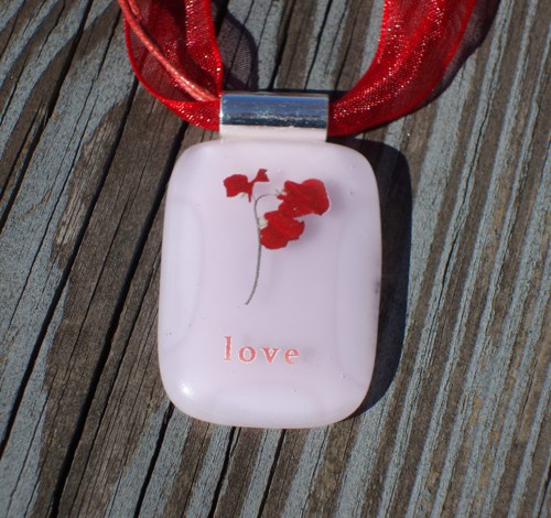 Fused Glass Pendant - Blooming Love in Pink