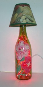 Wine Bottle Lamp - Handpainted Florals
