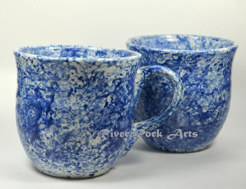 Large Ceramic Mugs - Blue Marble handle right