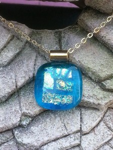 Dichroic Glass Pendant - Crystal Blue with Clear Dichroic Pieces - Fused Glass Jewelry - Copy