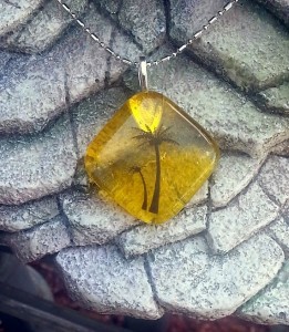 Fused Glass Pendant -Clear Yellow with Black Palm Trees in a Diamond Shape - Fused Glass Jewelry