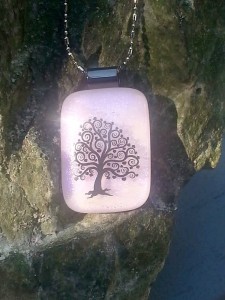 Fused Glass Pendant -Pearl Pink with Tree of Life - Fused Glass Jewelry2