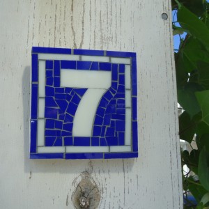 live in mosaics Address Sign Blue White French Inspired home