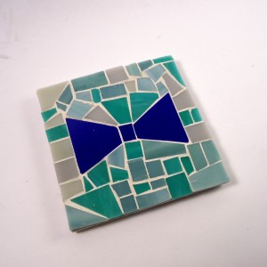 live in mosaics bow tie glass coaster blue turquoise