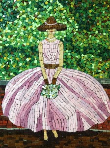 live in mosaics woman in pink dress wall art