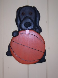 wood cut out basketball dog decor