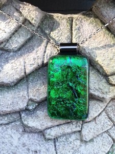 Dichroic Glass Pendant - Christmas Green Dichroic Necklace3