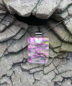Dichroic Glass Pendant - Pink Hues over Clear Crystal - Dichroic Fused Glass Jewelry