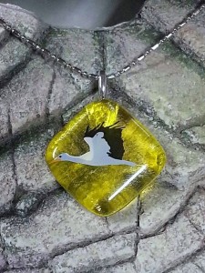 Fused Glass Pendant - A Crane in Flight - Fused Glass Jewelry1