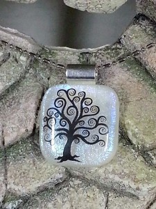 Fused Glass Pendant - Pearl Tree of Life- Fused Glass Jewelry1