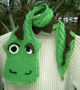 hand knitted dinosaur scarf