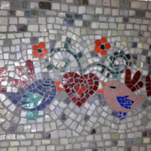live in mosaics love birds heart art