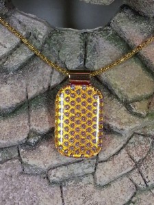 Dichroic Golden Honeycomb - Fused Glass Pendant - Fused Glass Jewelry #3534