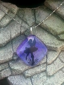 Fused Glass Pendant - Amethyst Crystal Clear Color Fairy - Diamond Shape - Fused Glass Jewelry2