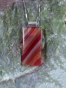 Fused Glass Pendant - Red and White Swirl Design - Fused Glass Jewelry #3573