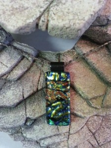 ON SALE Dichroic Gold Blues and Copper - Fused Glass Pendant - Fused Glass Jewelry1