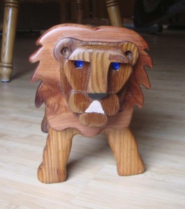 reclaimed wood lion bank handmade