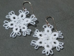 hand tatted snowflake lace earrings