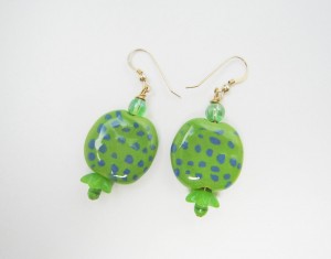 green lampwork bead handmade earrings