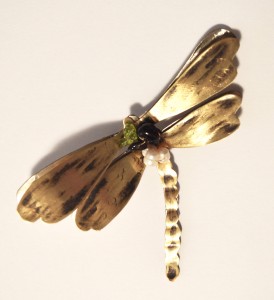 Dragonfly brooch in argento oxydised copper  with pearls and semiprecious stones a