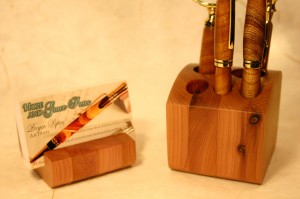 Beautiful handcrafted cedar desk organizer with pen holder and business card display or phone stand