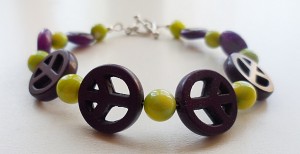 peace sign green and purple bracelet