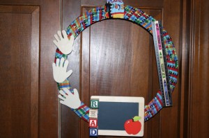 Handwrapped fabric teacher wreath