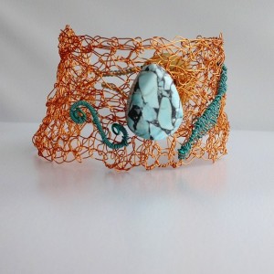 Cactus Turquoise Copper Wire Crochet Cuff