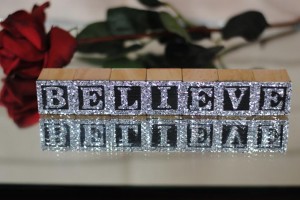BELIEVE in MEGA Silver Glitter on Wooden Alphabet Block Letters