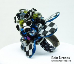 handmade polymer clay checkered flower ring