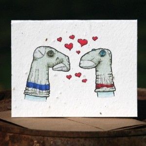 Plantable Greeting Card Sock Puppets in Love