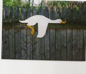 wooden fence sitter goose handmade