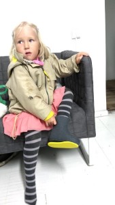 A Girl wearing Felt Booties Gray with Yellow sole WoolWalker