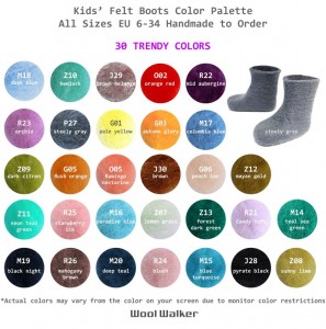 Kids’ Felt Boots Color Palette 30 COLORS woolwalker (800 x 807)