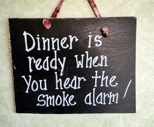 dinner smoke alarm wood sign