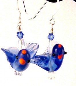 lampwork blue dove earrings