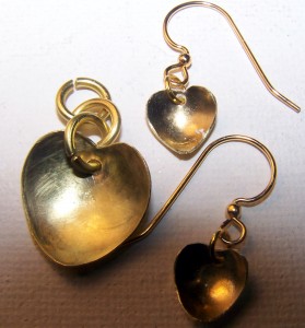 1073 Brass Heart Pendant and Earrings