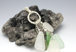 Sea Glass necklace green sterling silver
